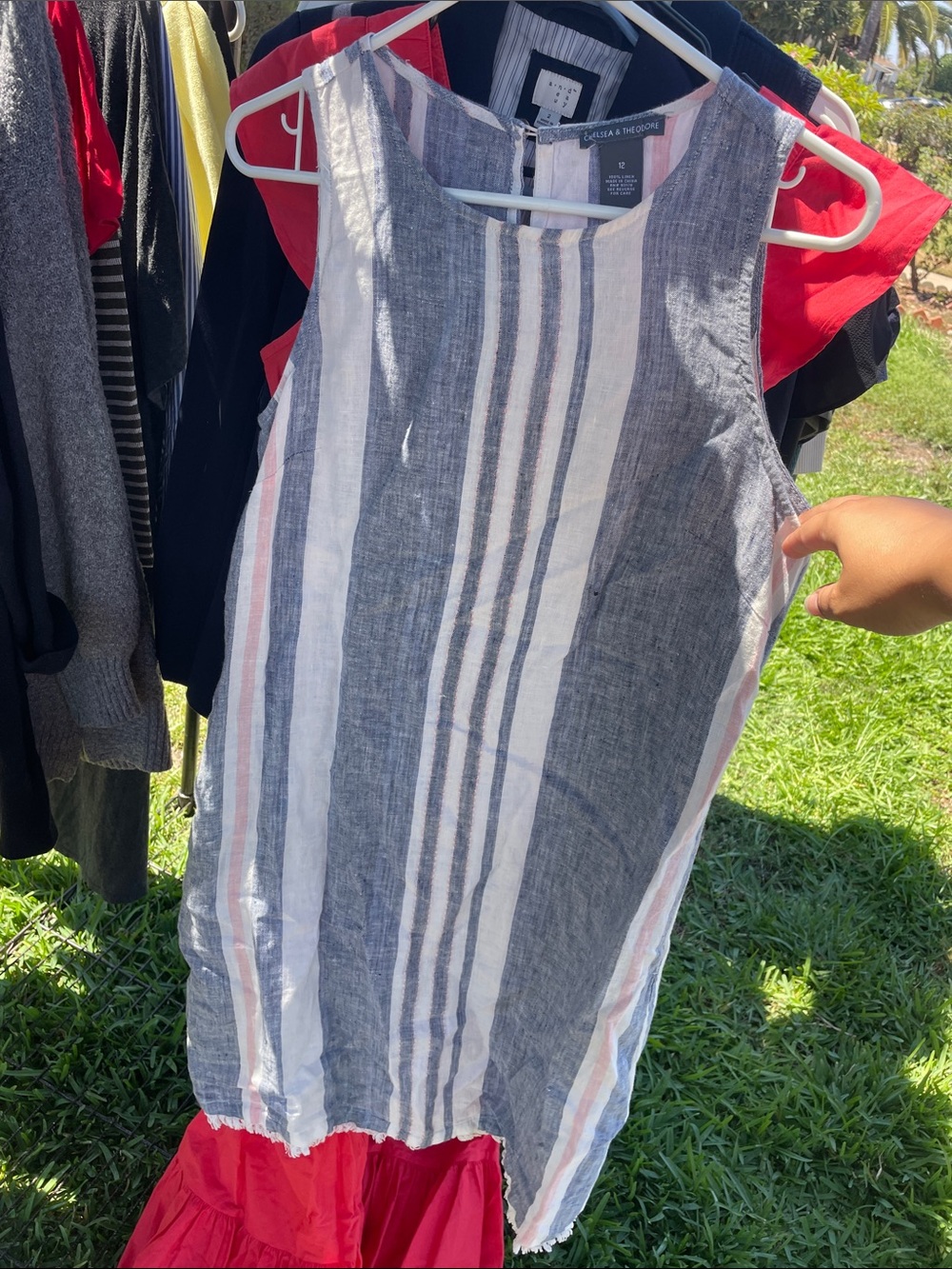 Chelsea & Theodore Gray, White & Pink Striped Midi Dress